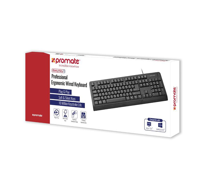 Promate EASYKEY-1 Professional Ergonomic Wired Keyboard - Black - Zoom Image 5