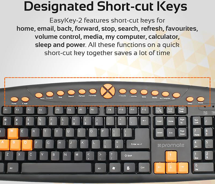 Promate EASYKEY-2 Sleek Ergonomic Multimedia Keyboard - Black - Zoom Image 1