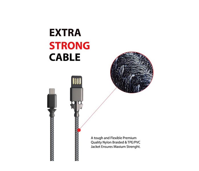 Trands TR-CA1347 Nylon Braided Type C USB Cable - Black - Zoom Image 1