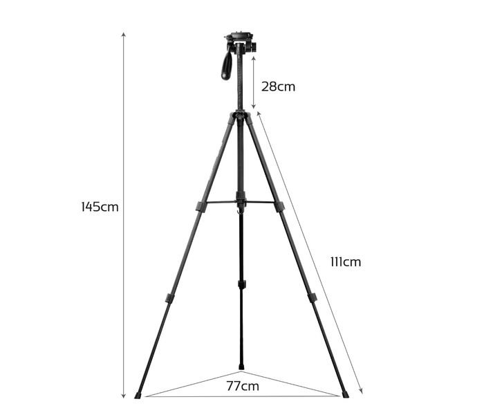 Promate Precise-140 3-Section Aluminum Alloy Tripod with Rapid Adjustment Central Balance, Black - Zoom Image 5