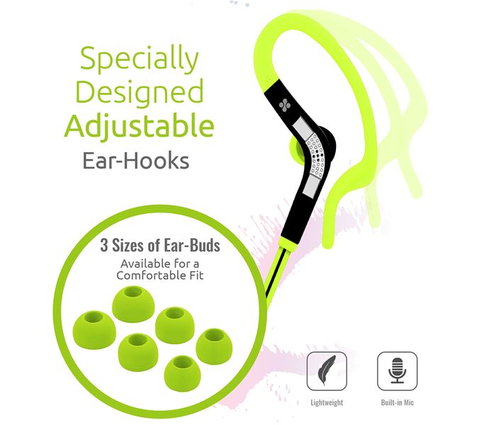 Promate Snazzy Premium In Ear Noise Isolating Sweatproof Earhook Earphone with Copper Cable, Green - Zoom Image 2