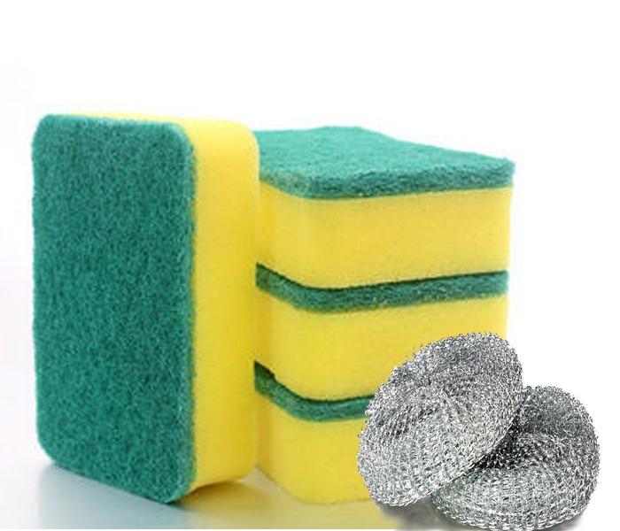 Dish Wash Sponge and Spiral Scourer 6 Pcs Set Assorted - Zoom Image 1