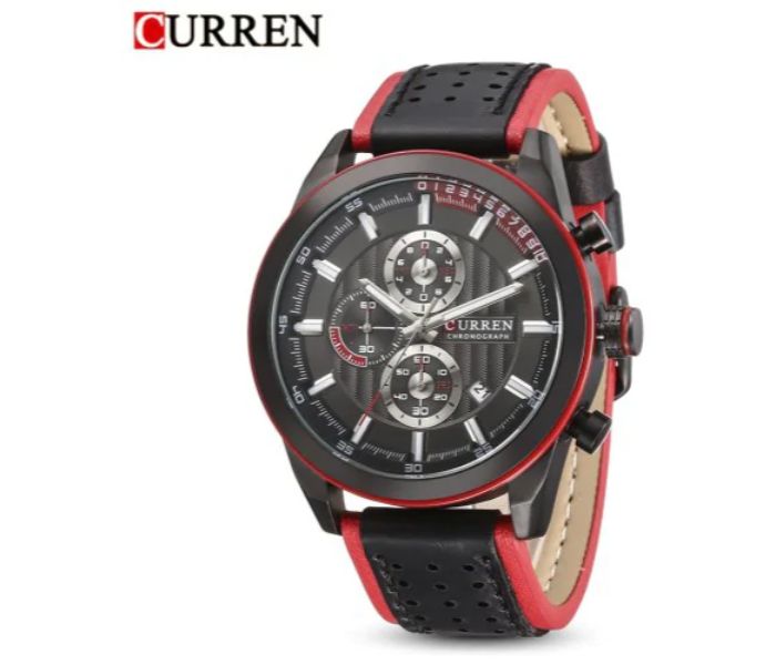 Curren 8292 Analog Quartz Watch For Men Black And Red - Zoom Image