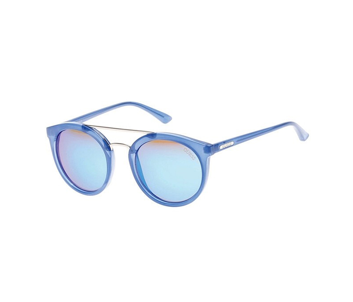 Guess GU7387 90X Round Blue Frame & Black Mirrored Sunglasses for Women - Zoom Image 4