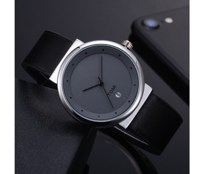 Tomi TM-0912 Maglo Faxes Genuine Quality Leather Band Wrist Watch for Unisex Black - Zoom Image