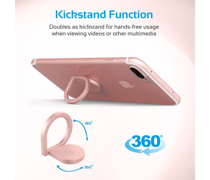 Promate GripMate-2 Ultra Slim Universal Multifunctional Mobile Grip Finger Ring Stand with Secure KickStand, Rose Gold - Zoom Image 1