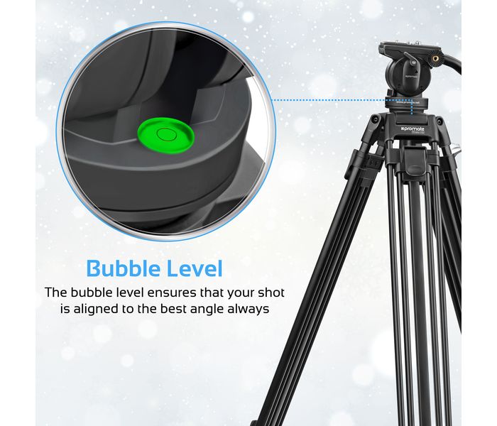 Promate Pixels-170 Professional Aluminum Video Tripod with Mid-Level Spreader, Black - Zoom Image 4