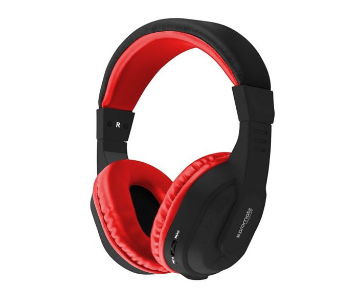 Promate Tempo-Bt 2-In-1 Rechargeable Over-Ear Wireless and Wired Stereo Headset with Microphone, Red - Zoom Image 8