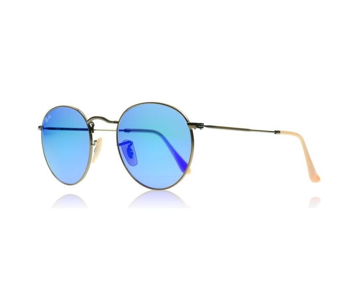 Ray-Ban RB3447 16768 50 Round Brushed Bronze Frame & Grey Blue Mirror Mirrored Sunglasses for Unisex - Zoom Image 1