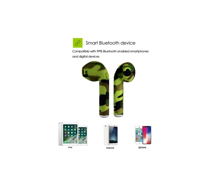 WB-i7S-WM TWS Wireless Bluetooth Mini 2Pc Stereo Multi Color Military  Graphic Design Earphone With Mic Multicolor - Zoom Image 5