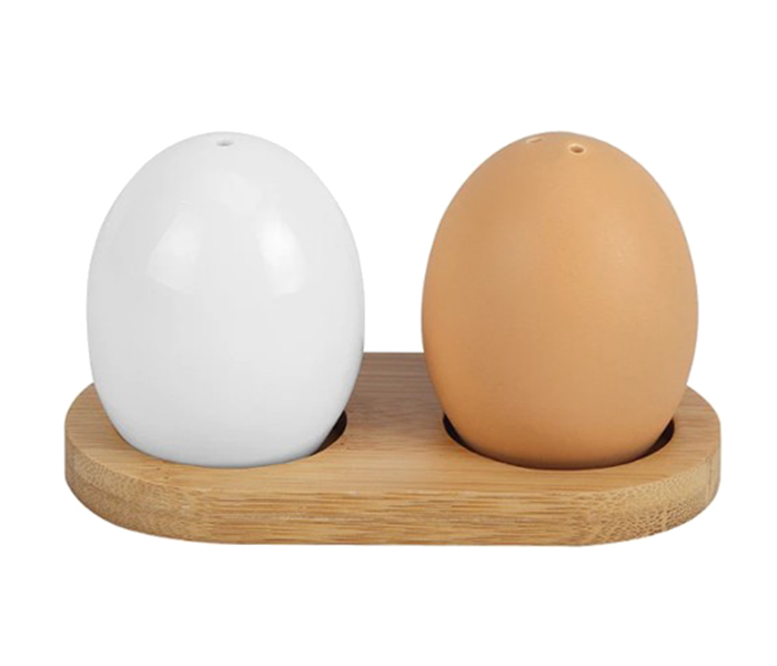 Royalford RF9241 Porcelain Salt & Pepper Shaker with Stand - White & Brown - Zoom Image