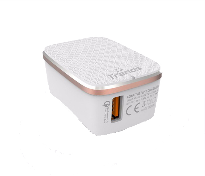 Trands TR-AD2089 Dual USB Travel Wall Charger with Micro USB Cable - White, 1 Meter - Zoom Image 2