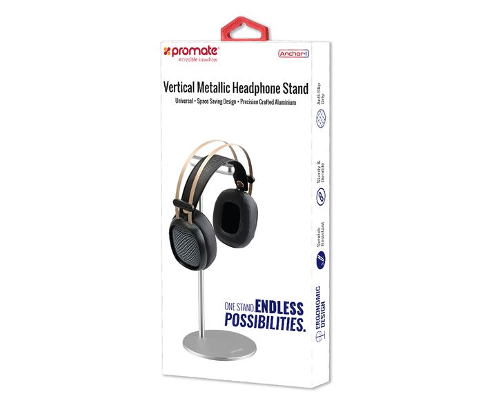 Promate Anchor-1 Premium Aluminum Vertical Headphone Stand Holder with Anti-Slip Grip, Grey - Zoom Image 5