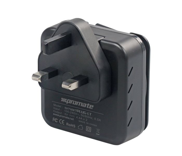 Promate SmartPlug-LT 4.4A Fast Wall Charger with Dual USB Port, Black - Zoom Image 4