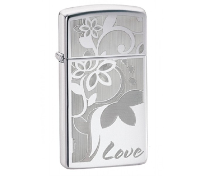 Zippo 24816 Slim HP Chrome Love Flower Lighter Silver - Zoom Image 2