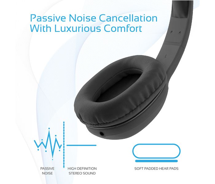 Promate Symphony Hi-Fi On-Ear Wireless Headset with Passive Noise Cancellation, Black - Zoom Image 4