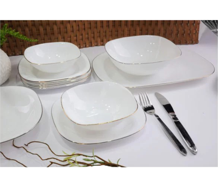 Royalford RF7054 36 Pieces Opal Ware Soft Square Dinner Sets - White & Gold - Zoom Image