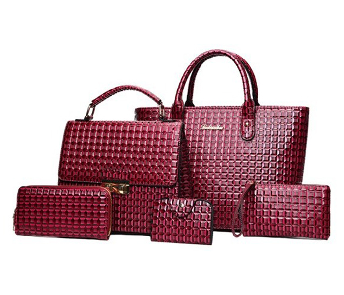 5 Piece Leather Women Bag Set - Red - Zoom Image