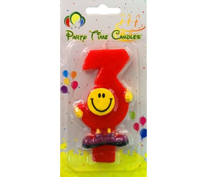 Party Time M082 Number 3 Smiley Birthday Candle Red - Zoom Image