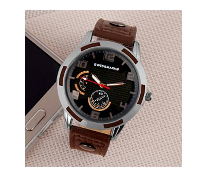 Swissmark SMW111 Analog Trendy Sports Leather Watch for Men, Dark Brown - Zoom Image 1