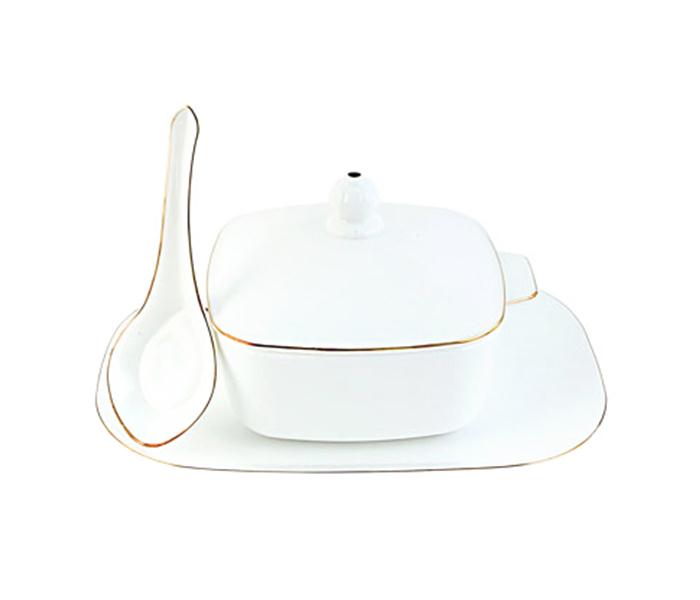 Royalford RF6809 Opal Ware Lyra Square Gold Line Dinner Set - White, 96 Pieces - Zoom Image 2