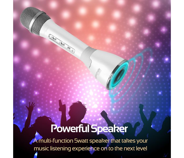 Promate VocaMic-2 Wireless MicroPhone karaoke Machine with Bluetooth Speaker, White - Zoom Image 5