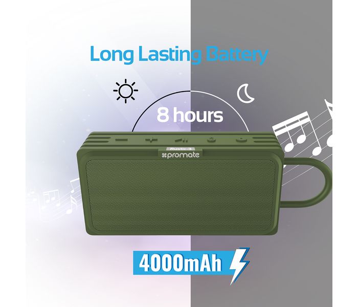 Promate Rustic-3 10W IPX6 Waterproof Wireless Speaker with Micro SD Card Slot - Green - Zoom Image 5