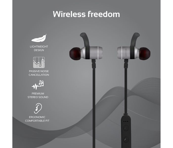 Promate Move Wireless Secure-Fit In-Ear Stereo Sporty Magnetic Earbuds, Grey - Zoom Image 1