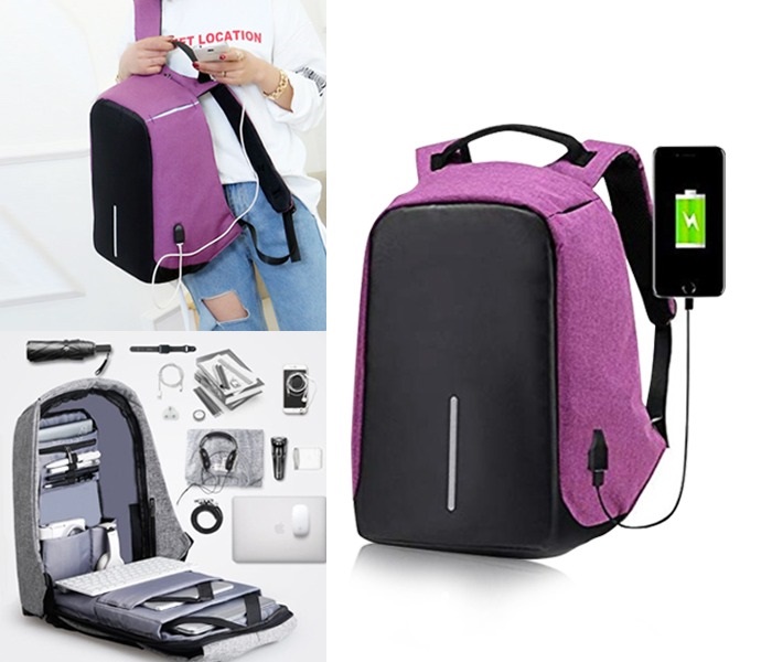 Anti-Theft Backpack 18 Inch with USB Port Violet - Zoom Image 1