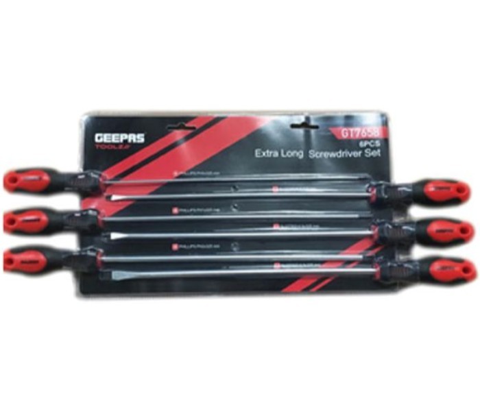 Geepas GT7658 6 Pcs Extra Long Screwdriver Set Black and Red - Zoom Image