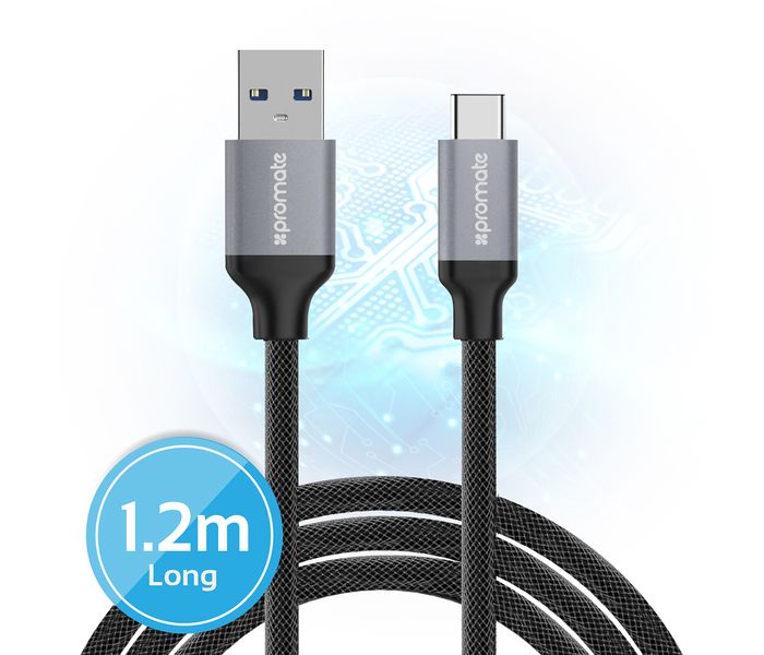 Promate UniLink-CAF USB-C to USB 3.0 Type-A Data and Charging Cable - Grey - Zoom Image 8