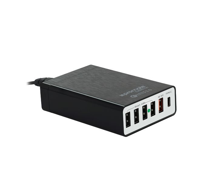 Promate TurboHub 6 Port Quick Charge 3.0 USB Charging Hub with Type C port and 4 Smart Charge Ports, Black - Zoom Image 7