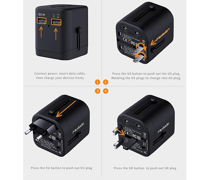 Mcdodo CP-4380 5V 2.4A Universal Travel Charger with Dual USB Ports - Black - Zoom Image 6