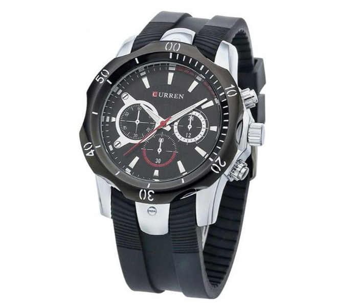 Curren 8163 Silicone Straps Watch For Men - Black - Zoom Image