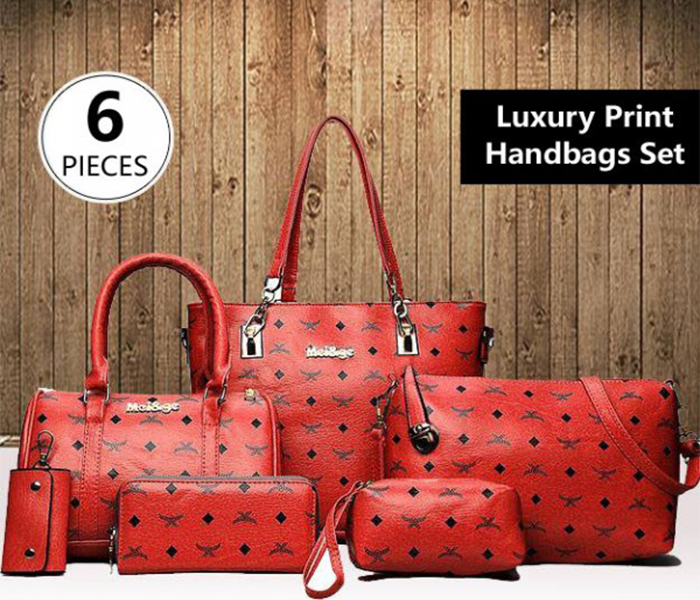 6 Piece Womens Zipper Personality Animal Prints Handbag Set APH77 Red - Zoom Image 1