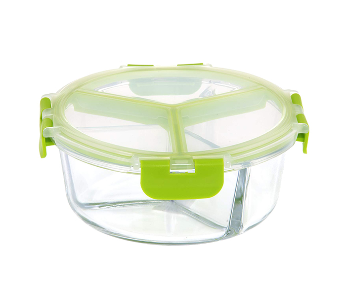 Royalford RF9213 950 ML 3 Compartment Round Food Container - Clear & Green - Zoom Image 6