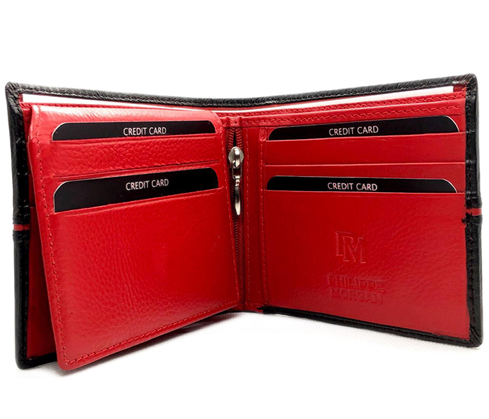 Philippe Morgan PM019 Men Leather Bifold Wallet - Red - Zoom Image 2