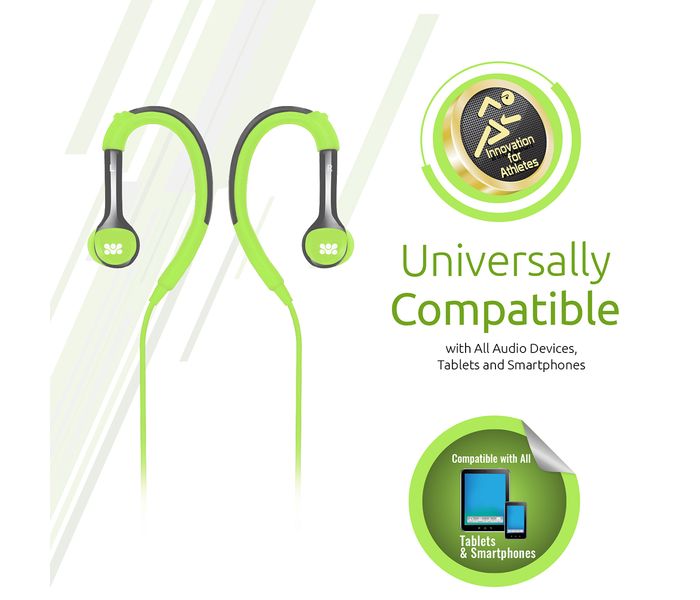 Promate Natty Universal Sporty Over the Ear Gear Buds Headphone with Noise Cancelling, Green - Zoom Image 4