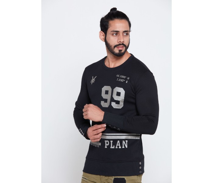 Petro OU10070 Printed Long Sleeve Side Button Sweat Shirt XL-Black - Zoom Image 2