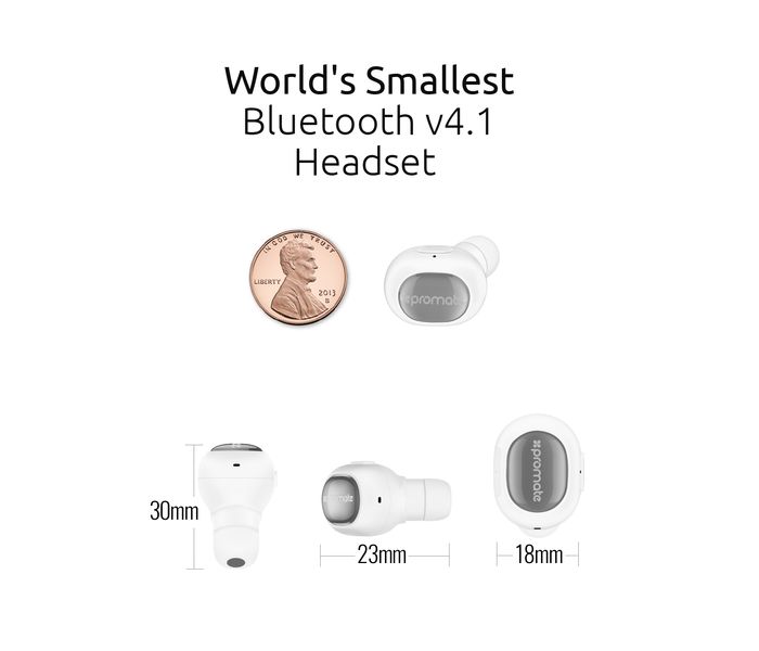 Promate Halo Lightweight Universal Wireless Mono Earphone, White - Zoom Image 7