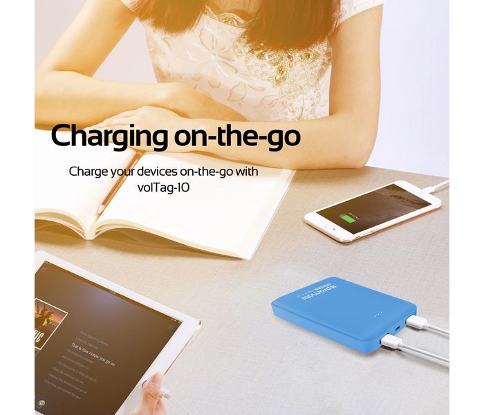 Promate VolTag-10 10000 mAh Compact Portable Charger Power Bank with Dual USB Port, Blue - Zoom Image 3