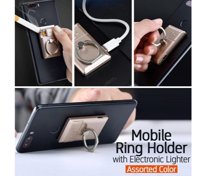 Mobile Ring Holder With USB Charging Electronic Lighter Multicolor - Zoom Image 10