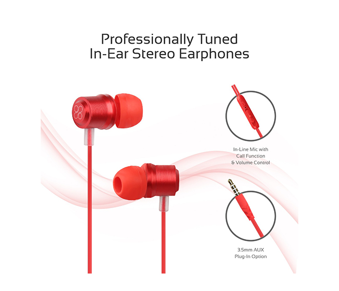 Promate Travi Dynamic In-Ear Stereo Earphones with In-Line Microphone - Red - Zoom Image 1