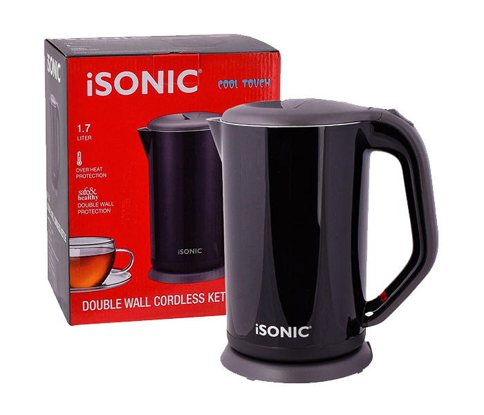 iSonic IK511 1800W Stainless Steel Double Layer Cordless Electric Kettle - 1.8 Litre, Black - Zoom Image 1