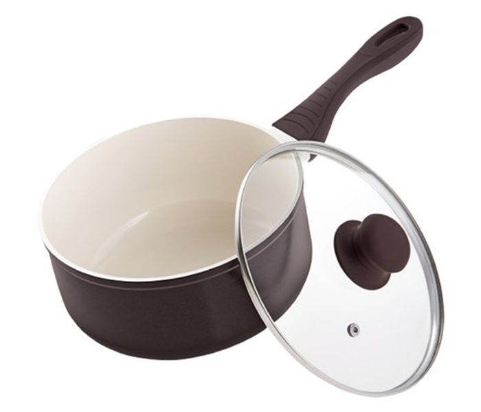 Lamart LT1085 Cast 20CM Non-Stick Ceramic Sauce Pan - White & Brown - Zoom Image