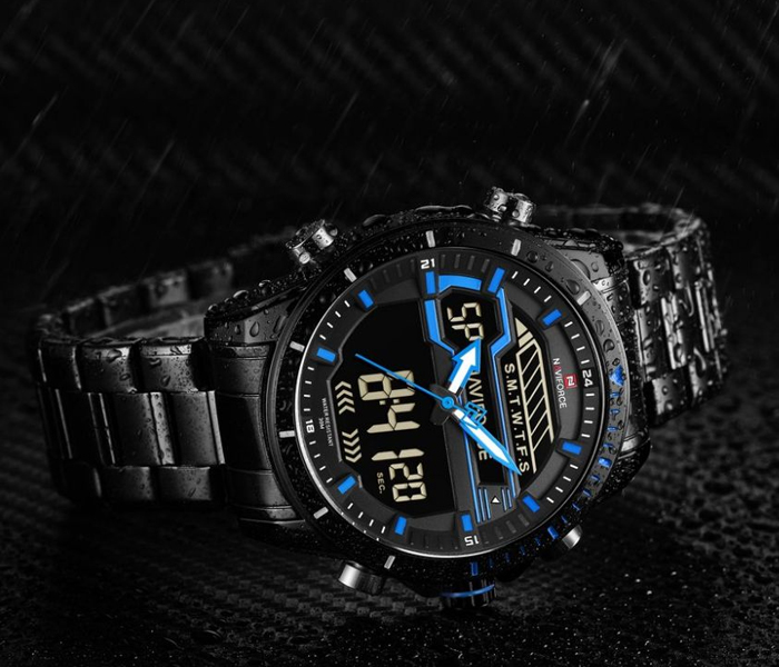 Naviforce 9133 Men Analog-Digital Stainless Steel Starp Watch - Blue - Zoom Image 2