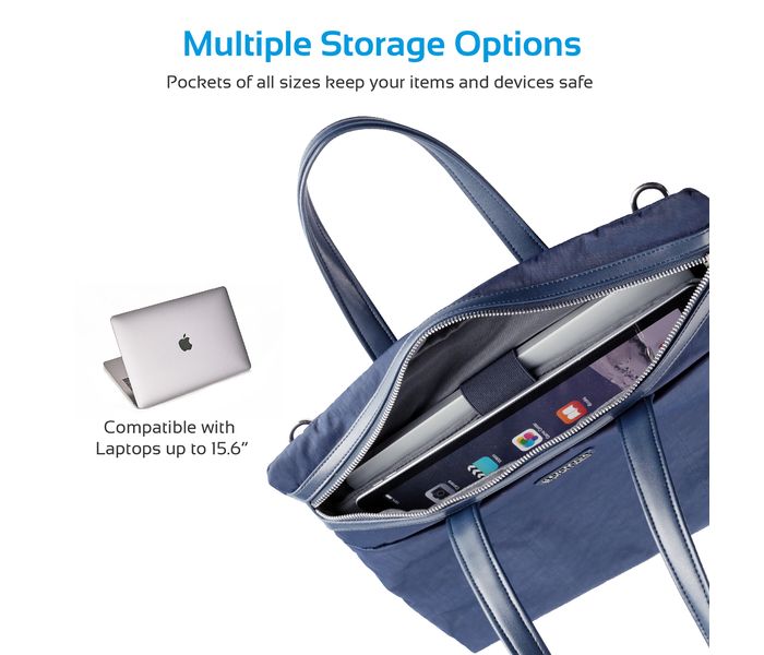 Promate Roxy-LD 15.6 inch Shoulder Laptop Bag with Organized Zipper Pockets, Blue - Zoom Image 2