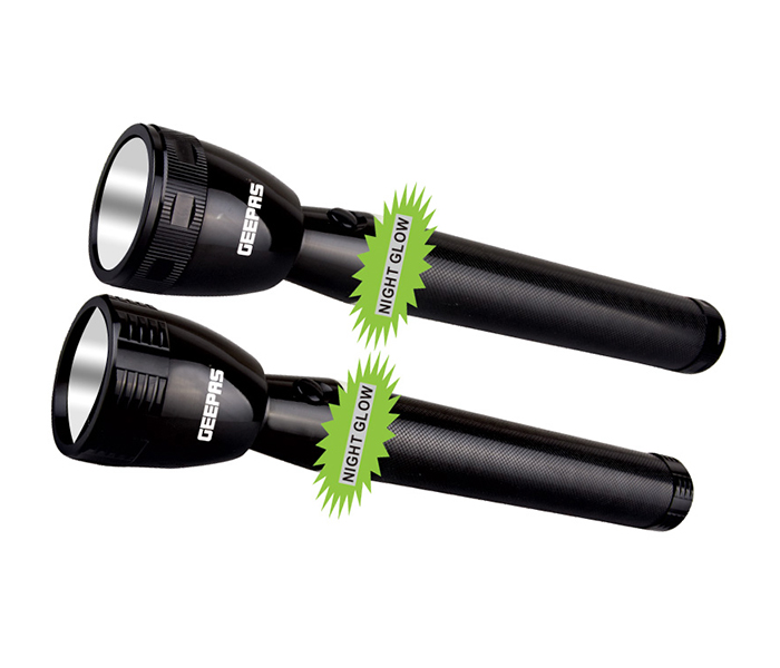 Geepas GFL4643 Torch Combo 2 in 1 Rechargeable LED Flashlight with Night Glow - Black - Zoom Image