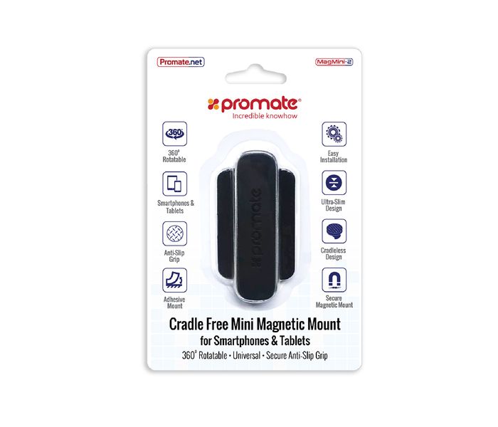 Promate Magmini-2 Universal Mini Stick-On Rectangle Flat Dashboard Magnetic Car Mount - Black - Zoom Image 6