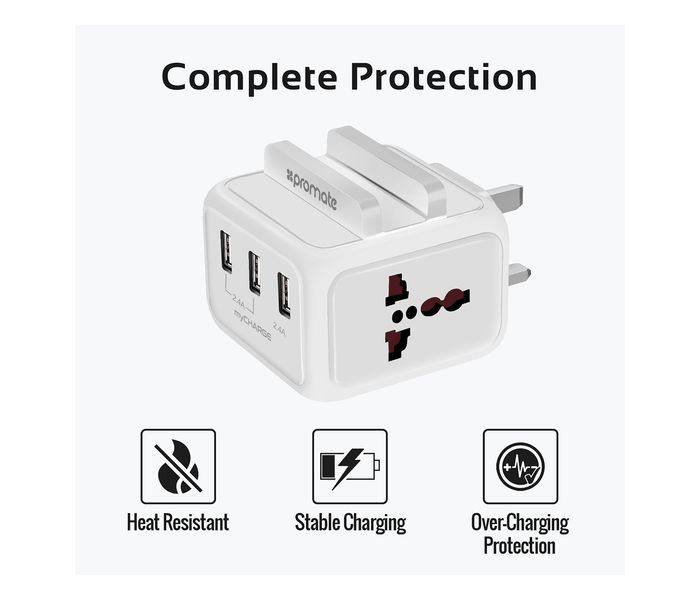 Promate MyCharge-UK Heavy Duty USB Wall Charger with SmartPhone Docket, White - Zoom Image 5